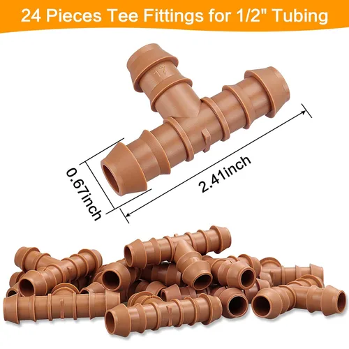 Miniatura 2 de 24 piezas de accesorios en T de púas para riego por goteo para tubos de 1/2 pulgada (0.600 pulgadas de diámetro interior) – Camisetas de goteo
