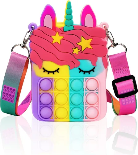 Civan Pequeño Bolso para Reventar, Bolso de Unicornio para Niñas, Niños y Mujeres, Bolso Pop con Juguete de Unicornio Pop, Bolso de Hombro, Juguete