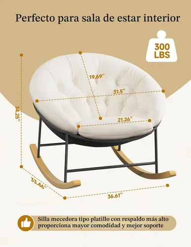 Kidirect Mecedora para Guardería, Mecedoras Modernas Tapizadas para Guardería y Silla de Lectura Redonda con Cojín Removible, Cómoda Mecedora