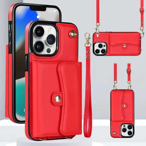 Miniatura 7 de Funda para iPhone 13 de 6.1 pulgadas, bolso cruzado con correa de hombro, funda protectora de moda para iPhone 13 (oro rosa)