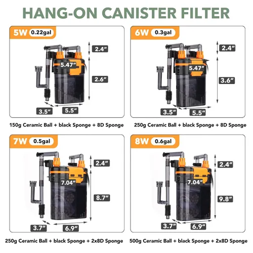 Miniatura 7 de hygger Filtro externo de acuario para colgar en la parte posterior, filtro silencioso para tanque de peces con filtración de 3 etapas, motor