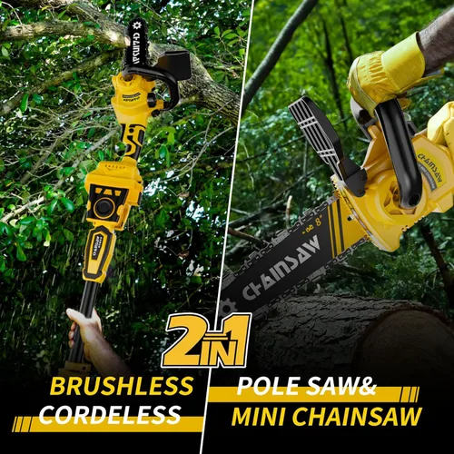 Sierra de poste inalámbrica 2 en 1, motosierra de poste sin escobillas de 8 pulgadas compatible con batería DEWALT 20V MAX, 8 libras de peso ligero,