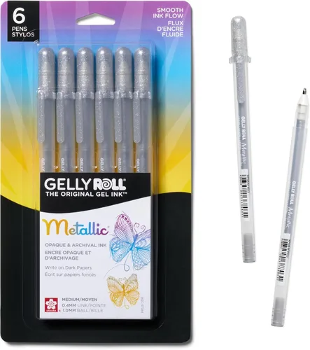 SAKURA Gelly Roll - Bolígrafos de gel metálicos, 6 unidades, color plateado, paquete de 6 Plateado metálico