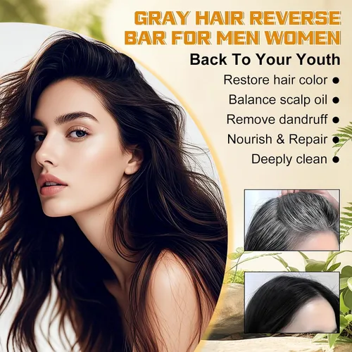 Miniatura 2 de Atsy Jabón en barra de cabello gris, jabón negro natural para cobertura de cabello gris, barra de champú oscurecimiento con ginseng y sésamo negro
