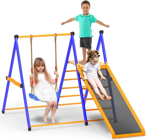 SPIDERCAMP Zona de juegos para interiores, gimnasio de la selva 4 en 1 para niños, juego de escalada interior con tobogán interior, juego de metal