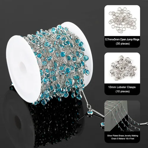 Miniatura 2 de YOUBEIYEE Cadenas de cuentas de cristal azul para hacer joyas, collar de plata de cristal colgante, cadenas para el tobillo, cadenas de bricolaje a