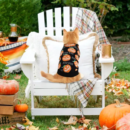 Miniatura 4 de Suéter de Halloween para mascotas, cachorros, gatos, calabazas, prendas de punto, disfraz con bonito patrón de abucheo, abrigo para gatitos, perros