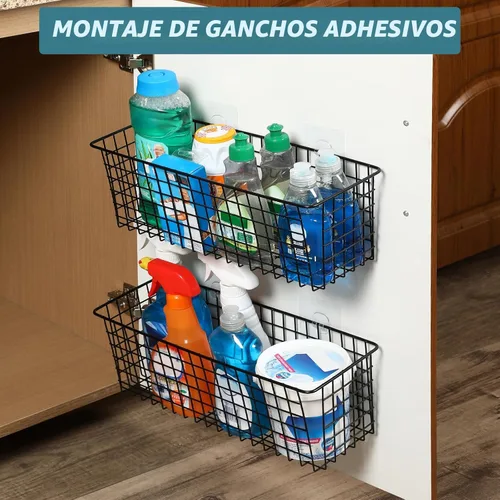 Miniatura 9 de 4 Juego [EXTRA GRANDE] Cestas de Almacenamiento Colgantes de Montaje en Pared con Ganchos Adhesivos y Ganchos de Acero, Cestas Organizadoras