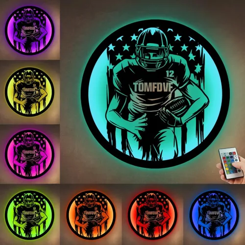 Miniatura 8 de Letrero de metal personalizado para jugador de fútbol con luz LED, nombre y número personalizado, arte de pared de fútbol, letrero de neón