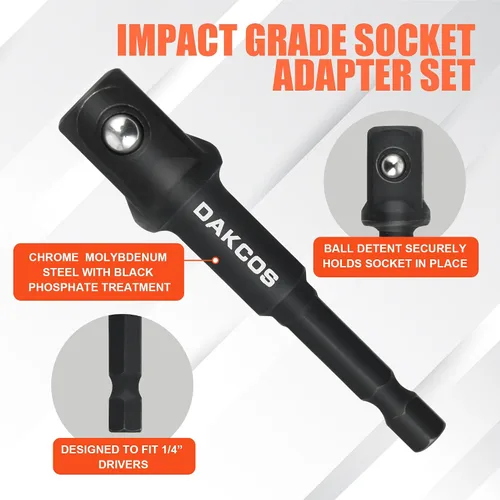 Miniatura 3 de DAKCOS Juego de adaptadores de enchufe de impacto de 17 piezas, incluye reductor, juego de enchufes de junta universal, juego de adaptadores