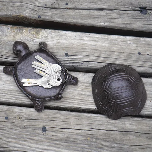 Miniatura 6 de Notakia Ocultador de llaves de tortuga de hierro fundido para decoración de jardín, ocultar un llavero para llaves, joyas y baratijas, caja