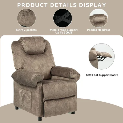Miniatura 5 de Silla reclinable de masaje con calor, sillas reclinables de tela con relleno con calefacción, sillón reclinable pequeño para sala de estar