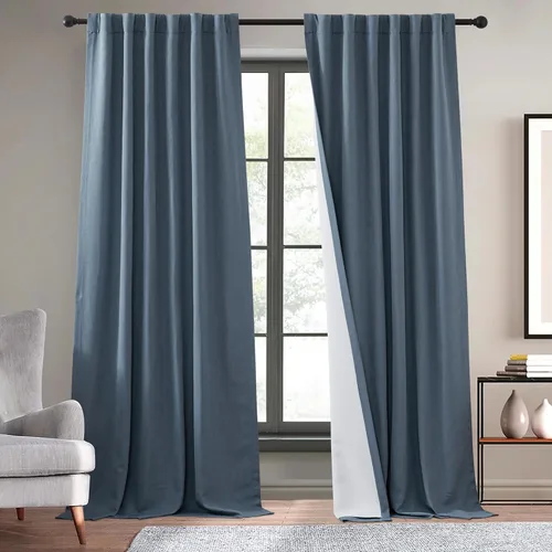 Miniatura 2 de KGORGE Cortinas de lino sintético azul de 120 pulgadas de largo, cortinas opacas naturales de lino para oscurecer la privacidad, tratamiento
