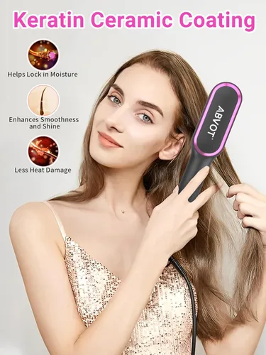 Miniatura 3 de Cepillo alisador de cabello con rejillas de ventilación, peine alisador de aire caliente todo en 1 para mujeres negras, doble voltaje, apagado