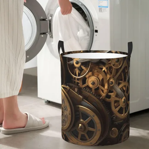 Miniatura 7 de Cool Steampunk Gears print Circular Hamper Waterproof Storage Bin Organizer Basket Laundry Hamper With Handles For Clothes Toys Small