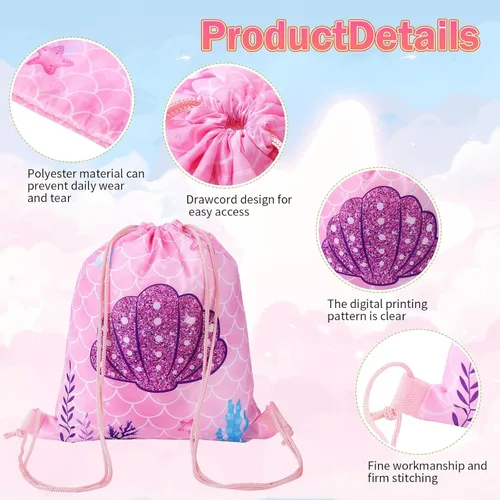 Miniatura 3 de Clabby 16 mochilas con cordón de sirena a granel, bolsas de regalo de dulces, bolsas de golosinas para cumpleaños bajo el mar, decoración temática