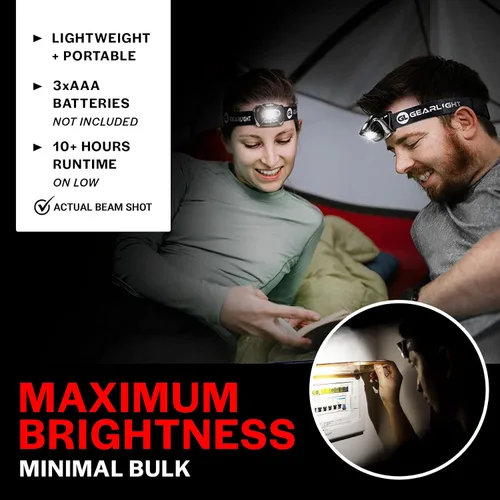 Miniatura 6 de GearLight Paquete de 2 faros LED – Lámparas de cabeza de camping al aire libre con diadema ajustable – Linterna ligera con batería brillante con 7