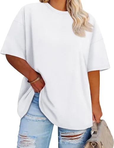 Miniatura 13 de Blusas de Talla Grande Casuales Camisetas Oversized para Mujeres Ajuste Holgado Cuello Redondo Blusas Camisetas Básicas de Verano Tees
