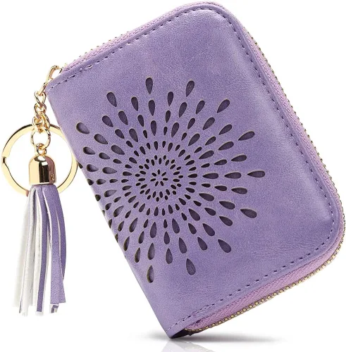 Miniatura 35 de APHISON RFID - Porta tarjeta de crédito con llavero, cartera pequeña con cremallera para mujer, Moderno