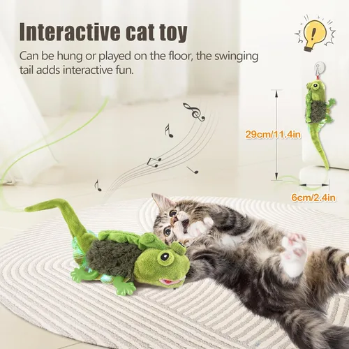Miniatura 2 de Migipaws Juguetes para Gatos, Lagarto con Ala Que Despliega y Trino Activado por Toque para Gatito con Hierba Gatera para Gatos de Interior, Verde