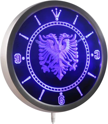 Miniatura 3 de ADVPRO nc0400-r Albanian Eagle Bar Pub Neon Sign Reloj de pared LED