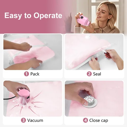 Miniatura 6 de Bolsas de sellado al vacío para ropa de viaje, paquete de 5 bolsas de almacenamiento al vacío para ahorro de espacio con bomba eléctrica, sellador