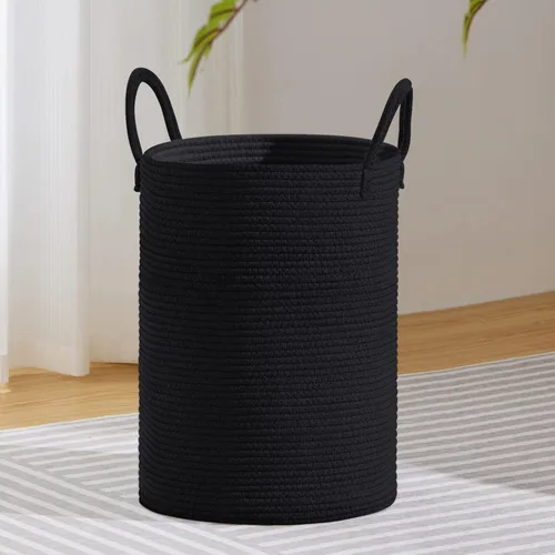 Miniatura 27 de VIPOSCO Cesta de lavandería grande, cesta de almacenamiento de cuerda tejida alta para mantas, juguetes, ropa sucia en la sala de estar, baño, Rayas