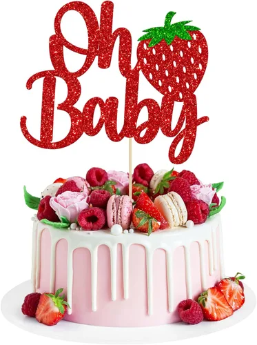 Miniatura 12 de 1 paquete de decoración de pastel de fresa con purpurina para temática de frutas, baby shower, fiesta de cumpleaños de niños, suministros