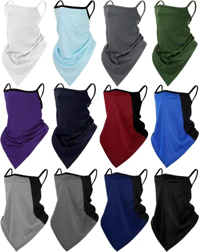 Miniatura 8 de JaGely Paquete de 12 polainas para el cuello, bufanda, máscara elástica con cinta elástica para las orejas, diadema absorbente para mujeres