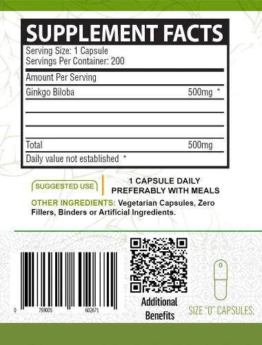 Miniatura 2 de NutreeVit Cápsulas 100% orgánicas de ginkgo biloba - Botella de 60