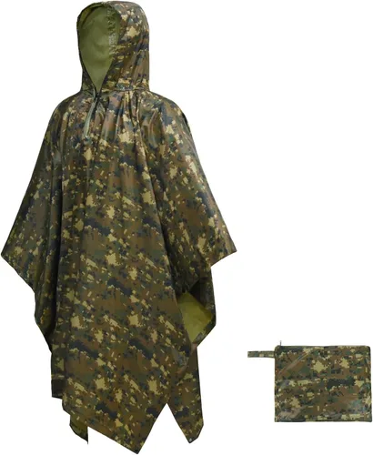 Miniatura 9 de LOOGU Poncho de lluvia impermeable con capucha, abrigo de lluvia multiusos de camuflaje para caza, camping, senderismo