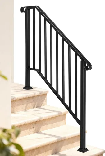 Miniatura 22 de Outvita Pasamanos para escalones al aire libre, pasamanos de hierro forjado para 2 o 3 escalones, pasamanos de transición con kit de instalación