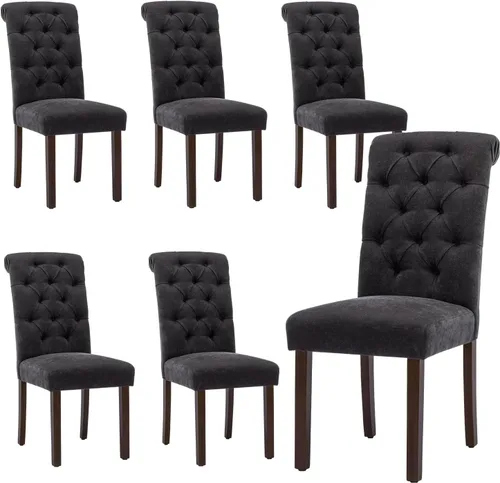 Miniatura 8 de Juego de 2 sillas de comedor capitoné, sillas de comedor Parsons tapizadas, sillas auxiliares de cocina de tela con patas de madera, beige