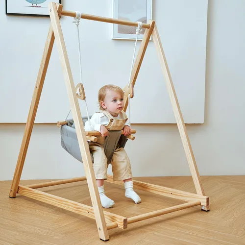 Avenlur Spruce - Juego de columpios plegable para bebés y niños pequeños con soporte - Juego de columpios interior autoportante premium estilo Gris