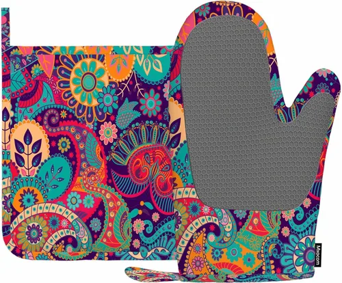 Miniatura 15 de Mxocom Juego de guantes de horno de béisbol y soportes para ollas, pelota de tenis, silicona resistente al calor, guantes para horno de cocina