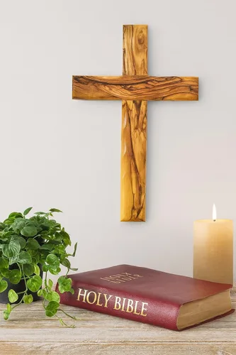 Miniatura 4 de Cruz para colgar en la pared de madera de olivo de Zuluf Cruz tallada a mano Cruz cristiana de madera de olivo con certificado de Tierra Santa