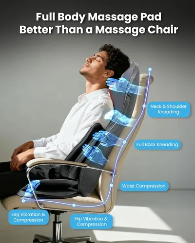 Miniatura 11 de COMFIER Shiatsu Masajeador de cuello y espalda con calor, cobertura completa de espalda, almohadilla para silla de masaje con amasado 4D y nodos