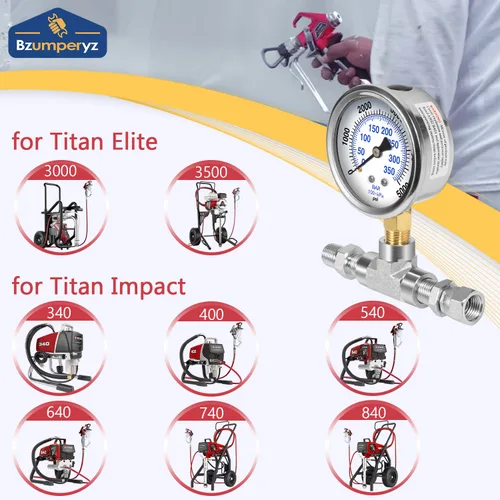 Miniatura 3 de Conjunto de manómetro de pulverización 730-397 Medidor de fluido de alta presión 1/4 "NPT Roscas con ajuste en T 508239 para pulverizadores Titan