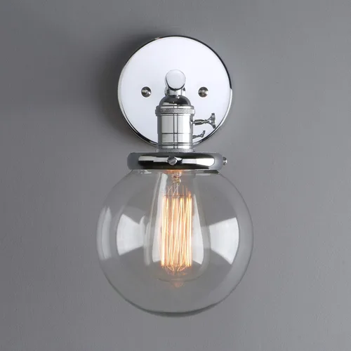 Miniatura 8 de Phansthy Aplique de pared industrial con forma de globo con toldo de cristal transparente de 5.9 pulgadas (cromado)