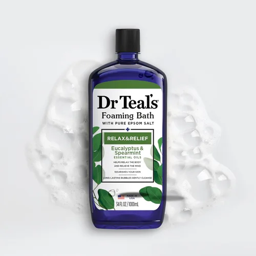 Miniatura 7 de Dr Teal's Baño espumoso con sal pura de Epsom, relajación y alivio con eucalipto y menta verde, 34 onzas líquidas (paquete de 4)