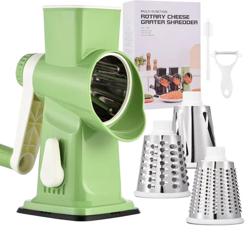 Miniatura 12 de Rallador de queso rotativo con mango Rallador de cocina Picador Rallador Rebanadora de hielo Rallador de queso de verduras Nueces Papa Calabacín