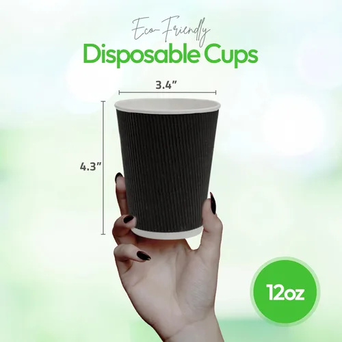 Miniatura 4 de Vasos de café de papel aislado de pared corrugada, 12 onzas, 12 onza, Negro