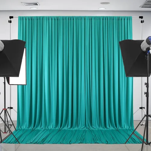 Miniatura 22 de Cortinas de telón de fondo blanco de 30 pies x 8 pies para fiestas de boda, 6 paneles de 5 pies x 8 pies, cortinas de fotografía de poliéster sin