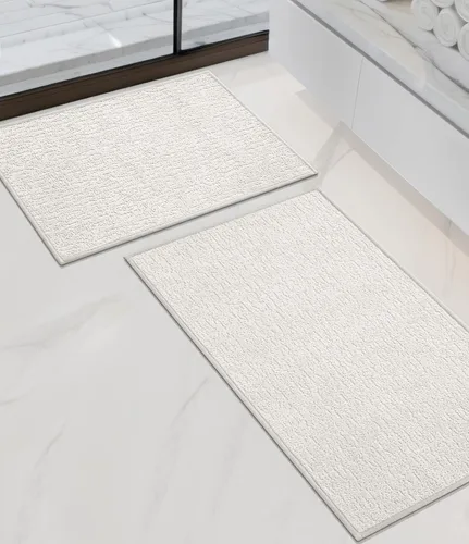 Miniatura 82 de Chakme Juego de 2 alfombras de baño ultrafinas, absorbentes, antideslizantes, lavables a máquina, color negro, 17 x 24 pulgadas / 17 x 30 pulgadas