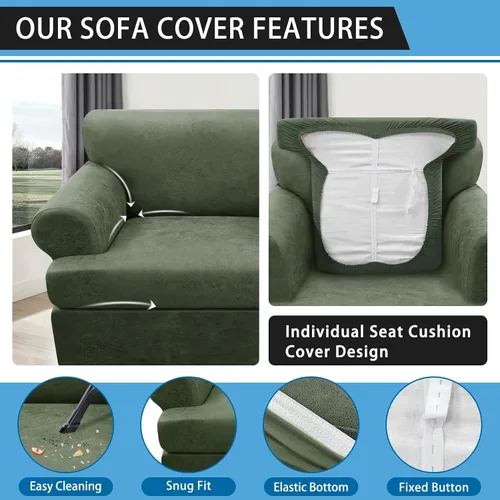 Miniatura 5 de Fundas para Sillón de 2 Piezas con Cojín en T, Fundas de Aspecto de Cuero para Sofá, Fundas para Sillas, Protector de Muebles Elástico, Funda