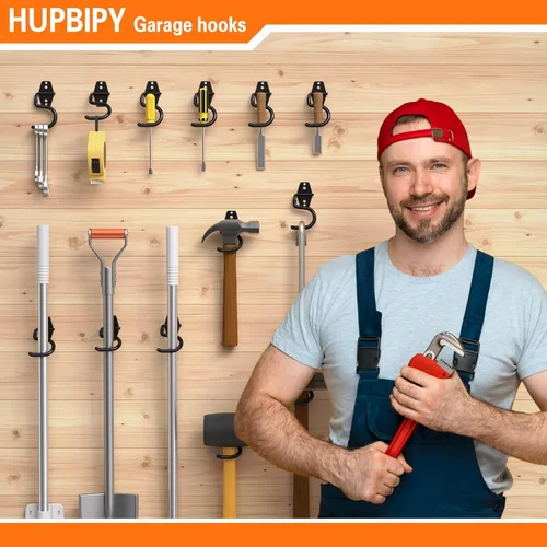 Miniatura 6 de HUPBIPY Paquete de 6 ganchos de metal para garaje, ganchos en S resistentes para pared de garaje, cobertizo, organizador de almacenamiento de jardín