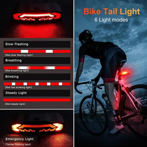 Miniatura 4 de WSDCAM Juego de luces para bicicleta con alarma de bocina de bicicleta, luz trasera de bicicleta con control remoto con señales de giro y luz