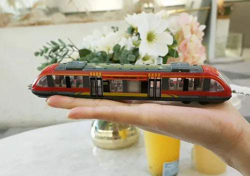 Miniatura 9 de Crelloci Juego de 3 trenes bala, tren de juguete de alta velocidad vinculado Lotomotora, modelo de automóvil de aleación fundida, metro deslizante