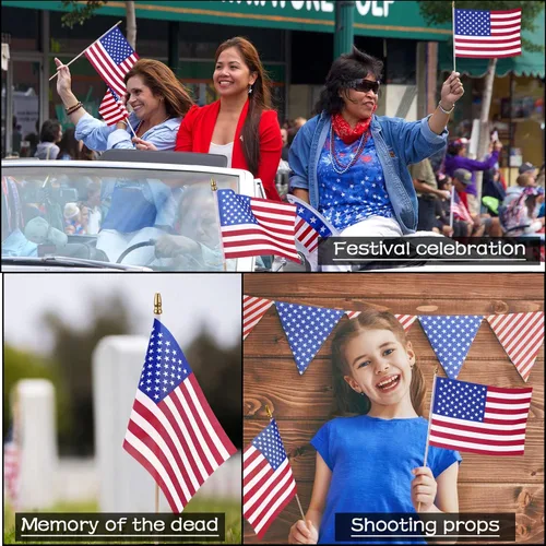 Miniatura 4 de Shimeyao Paquete de 100 banderas americanas pequeñas en palillos de 4 x 6 pulgadas, mini banderas a granel para el Día de la Independencia