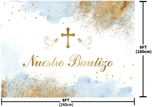 Miniatura 5 de AIBIIN Telón de fondo Mi Bautizo de 7 x 5 pies para niños Nuestro Bautizo Baby Bautizo Bautizo Fotografía Fondo Azul Acuarela Nubes Doradas Cruz Paz